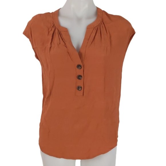Witchery Tops - Witchery Womens Top Size XS Orange Sleeveless V-Neck Button Detail Lyocell Blend